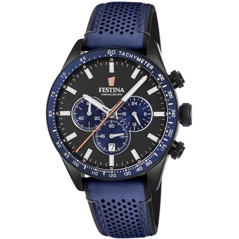 Gents Festina Blue Leather Chronograph Watch