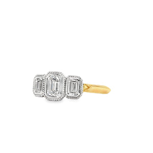 18ct Gold Emerald Cut 3 Stone Diamond Engagement Ring - 0.71ct