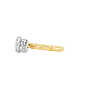 18ct Gold Emerald Cut 3 Stone Diamond Engagement Ring - 0.71ct