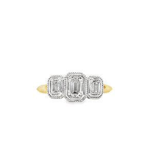 18ct Gold Emerald Cut 3 Stone Diamond Engagement Ring - 0.71ct