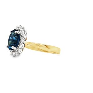 9ct Gold London Blue Topaz & Diamond Cluster Ring