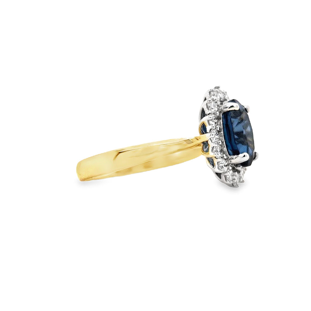 9ct Gold London Blue Topaz & Diamond Cluster Ring