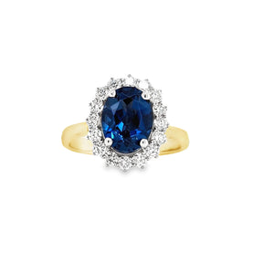 9ct Gold London Blue Topaz & Diamond Cluster Ring