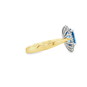 9ct Gold Swiss Blue Topaz & Diamond Cluster Ring