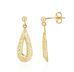 9ct Gold Open Teardrop Filigree Earrings