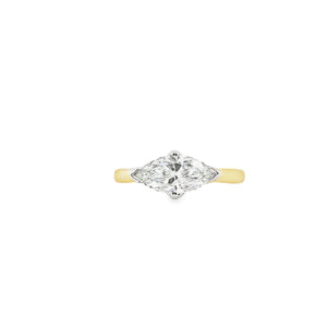 18ct & Platinum Horizontal Marquise Lab Grown Diamond Engagement Ring- 1.03ct