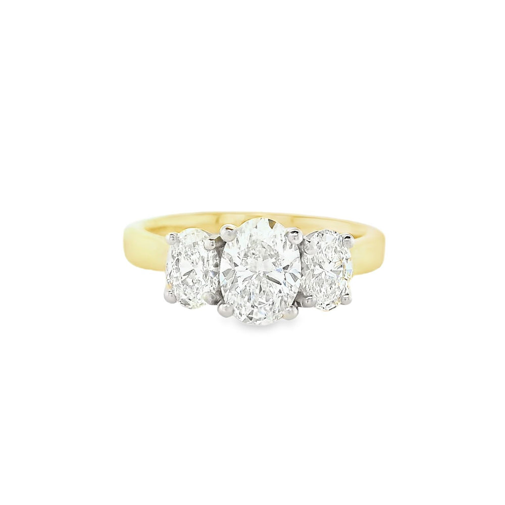 18ct & Platinum Three Stone Oval Lab Grown Diamond Engagement Ring- 1.75ct