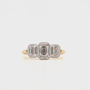 
                
                    Load and play video in Gallery viewer, 18ct Gold Emerald Cut 3 Stone Diamond Engagement Ring - 0.71ct
                
            