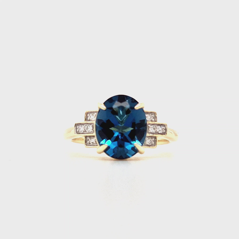 
                
                    Load and play video in Gallery viewer, 9ct Gold London Blue Topaz &amp;amp; Diamond Ring
                
            