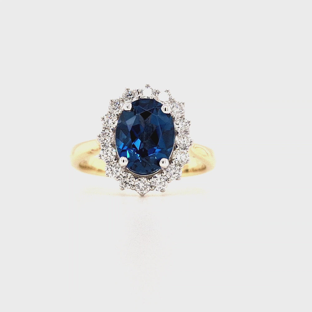 
                
                    Load and play video in Gallery viewer, 9ct Gold London Blue Topaz &amp;amp; Diamond Cluster Ring
                
            